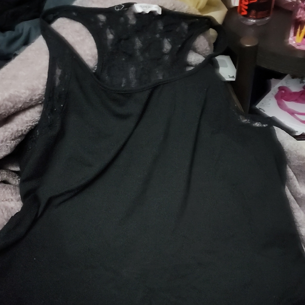 Ardene Black Asymmetrical Back Lace Tank Top